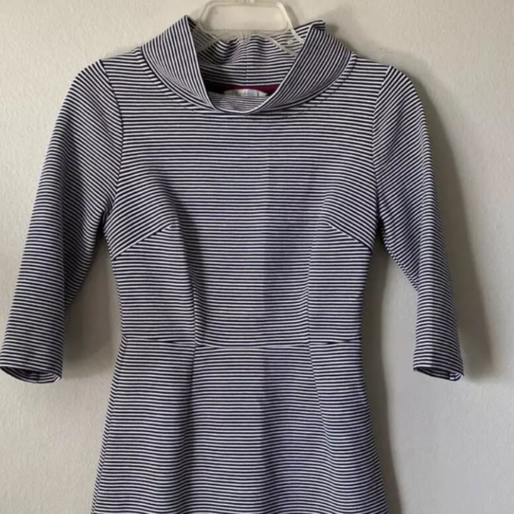 NWOT - Boden Striped Navy White Textured Dress -  Size 4P